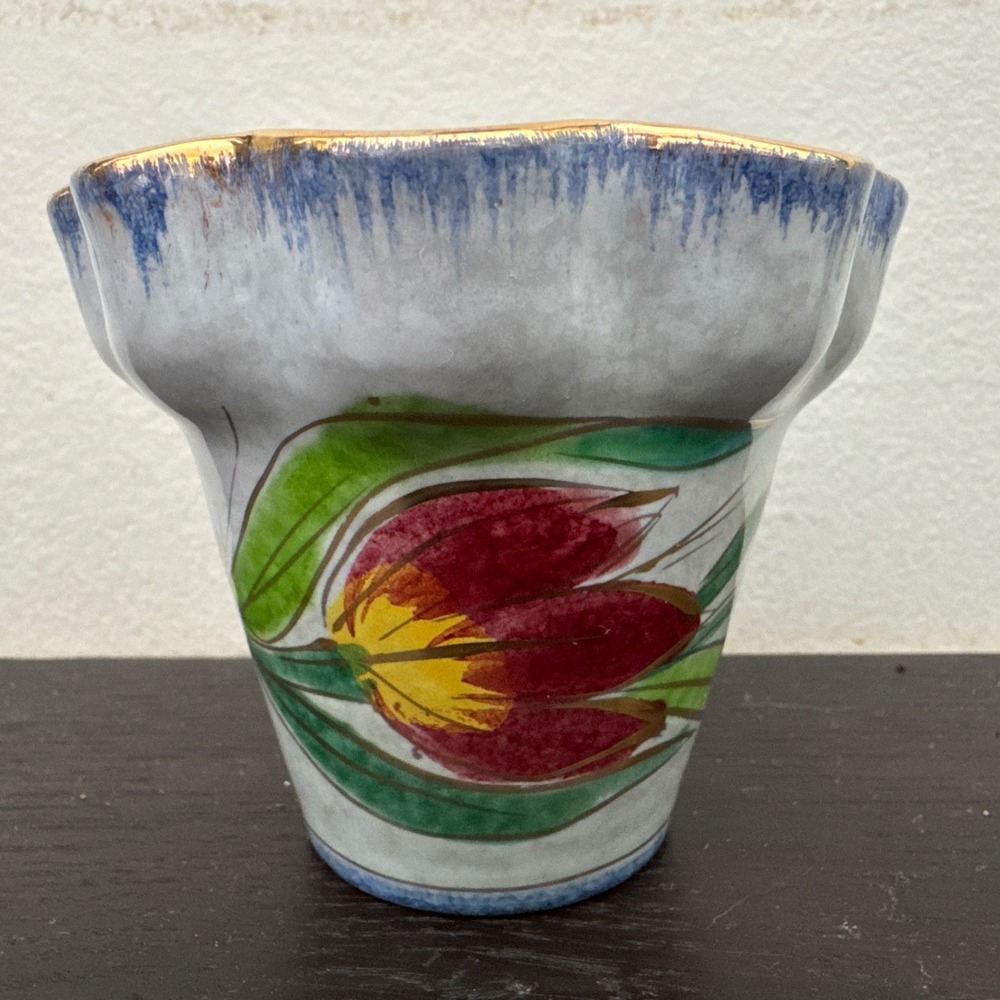 Handpainted Italian Ceramic Flower Pot With Gold Accents 3.5''Tall X 4" Wide - Picture 6 of 8